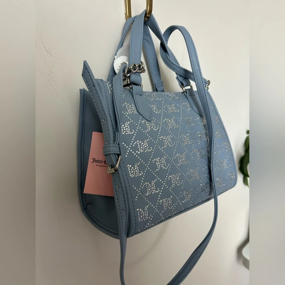Juicy couture blue Crystal logo faux leather Mini tote Bag with strap